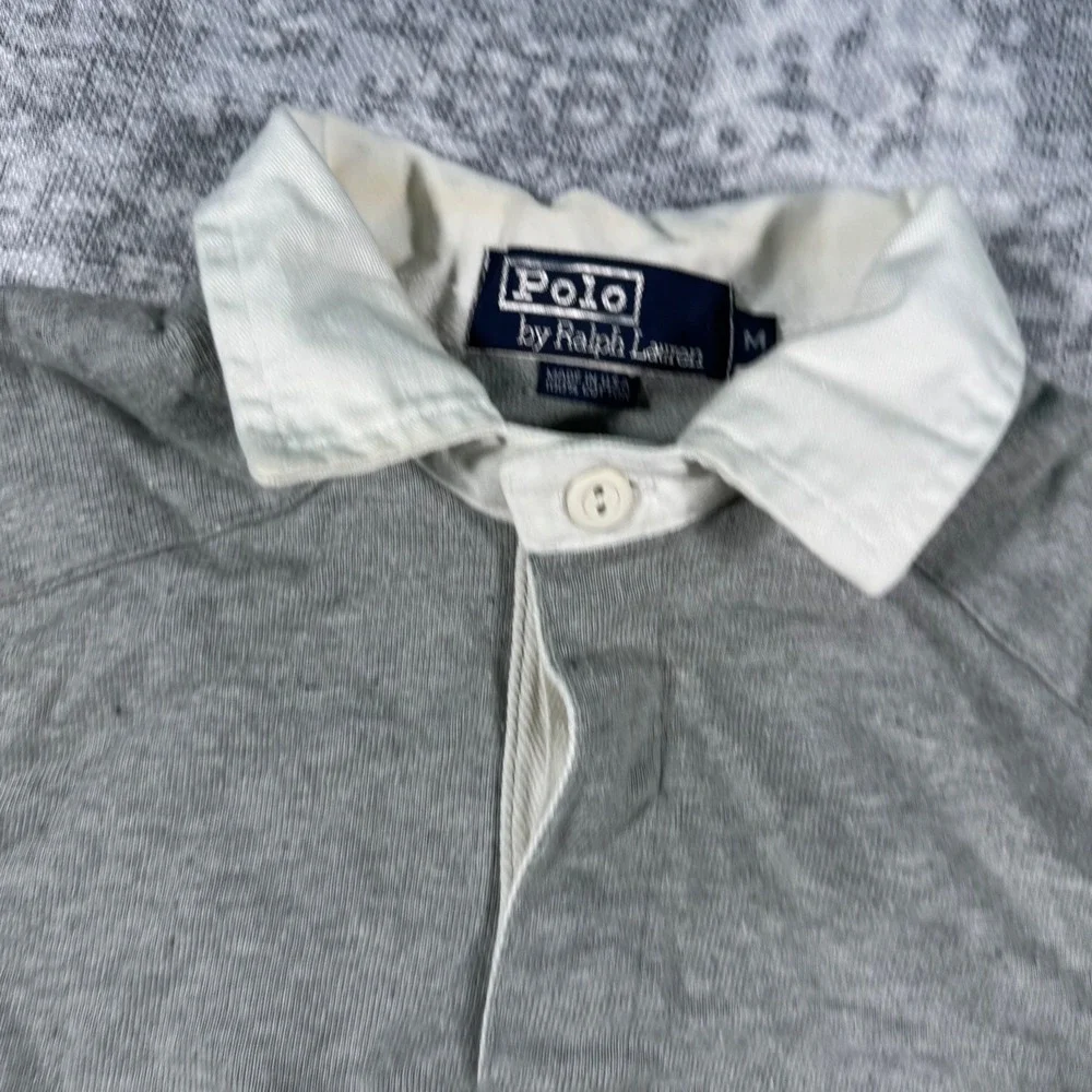 Polo Ralph Lauren Rugby Shirt Mens Medium Gray Vintage Elbow Patches USA Made